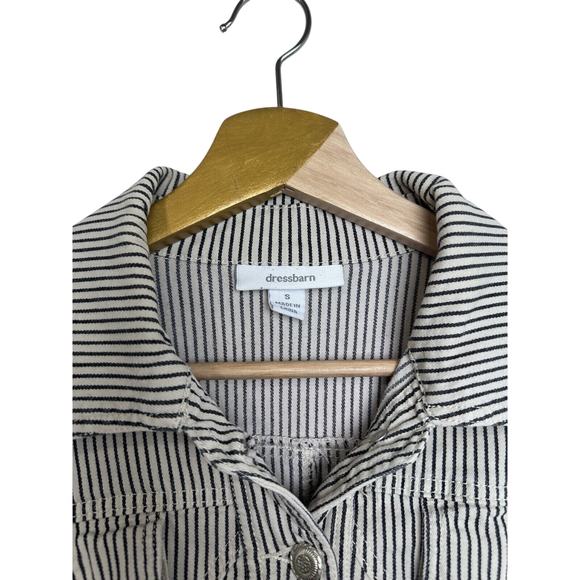 DressBarn Denim Jacket Womens Small Cream Black Striped Long Sleeve Button Up - Picture 4 of 5